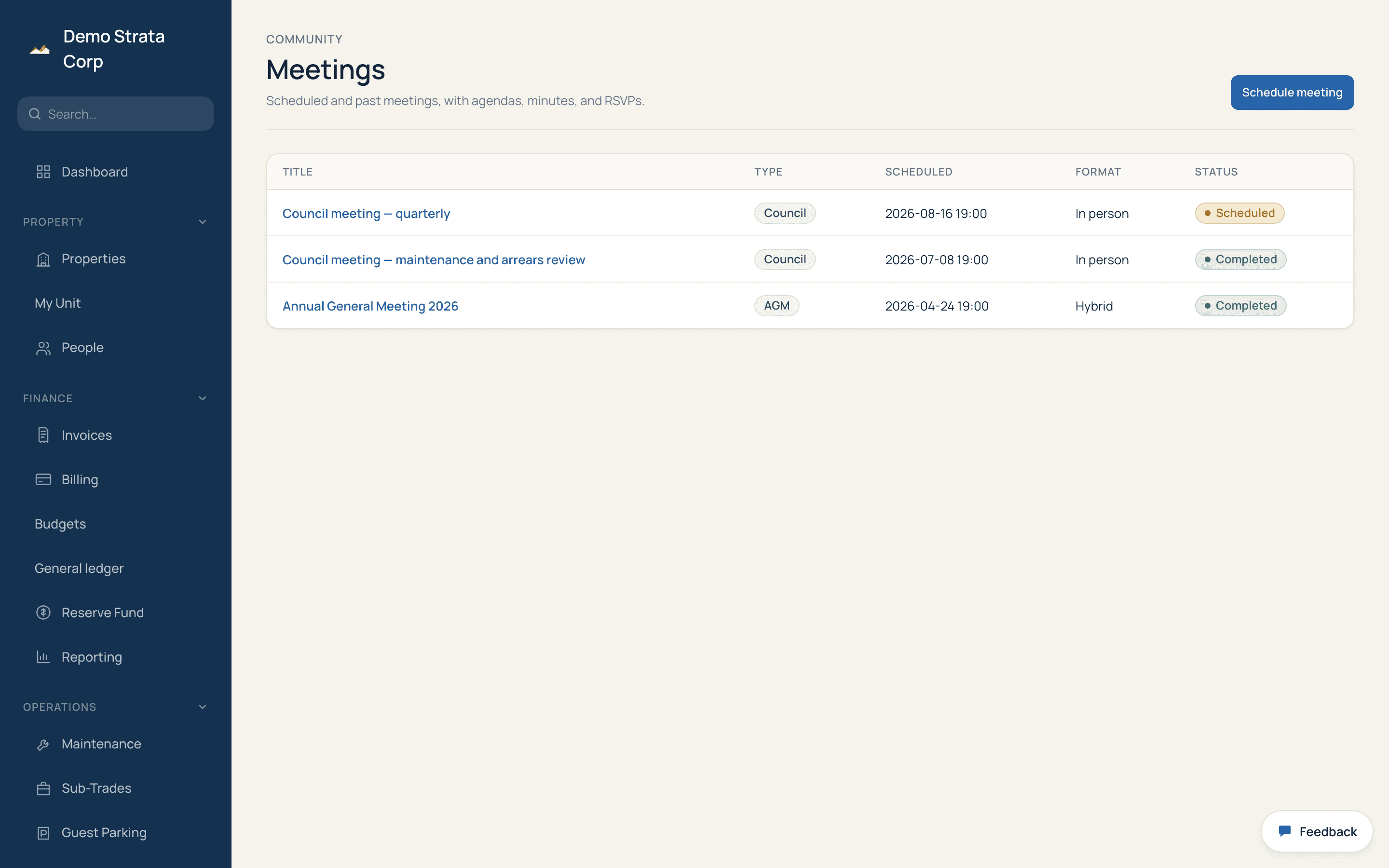 Meetings that meet the notice rules — Notice dates are checked against the two-week statutory minimum for an AGM.